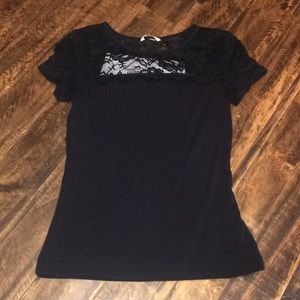 Black H&M tee with lace panel at collar (S)